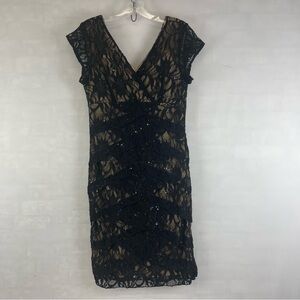 Scarlett Black Lace Overlay Nude‎ Illusion Sequin Cocktail Dress Size 8